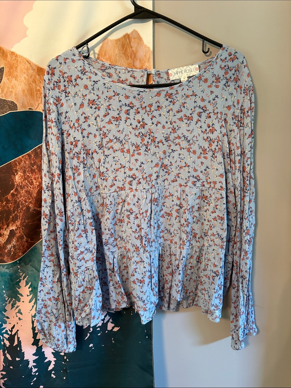 Hippie Rose Light Blue Floral Peplum Blouse